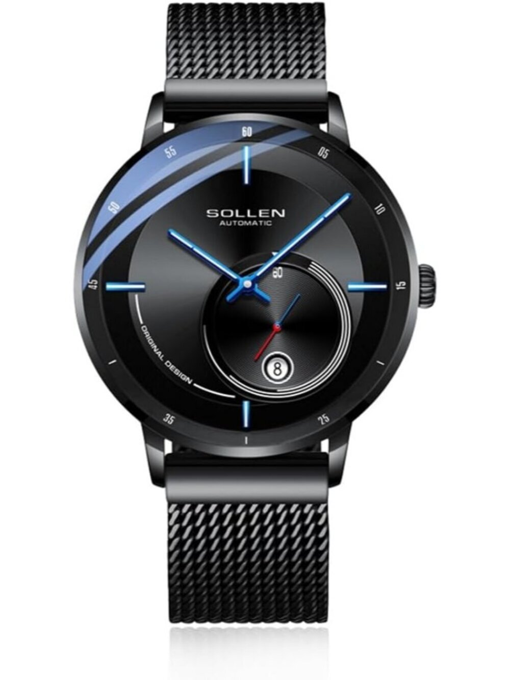 Men's Black Automatic Mechanical Minimalist Dial Stainless Steel Luxury Watch